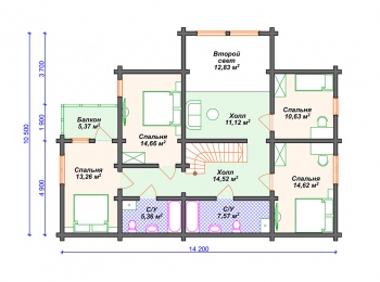 Двухэтажный дом 12,6х14,2 м 006