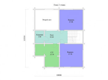 План 2 этажа дома 10 х 10,5 м